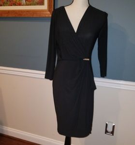 3/4 sleeve black dress w/side detail